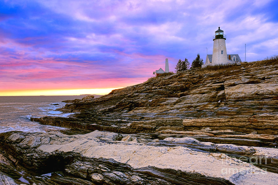 Pemaquid Point Light House at Dusk Photograph by Olivier Le Queinec