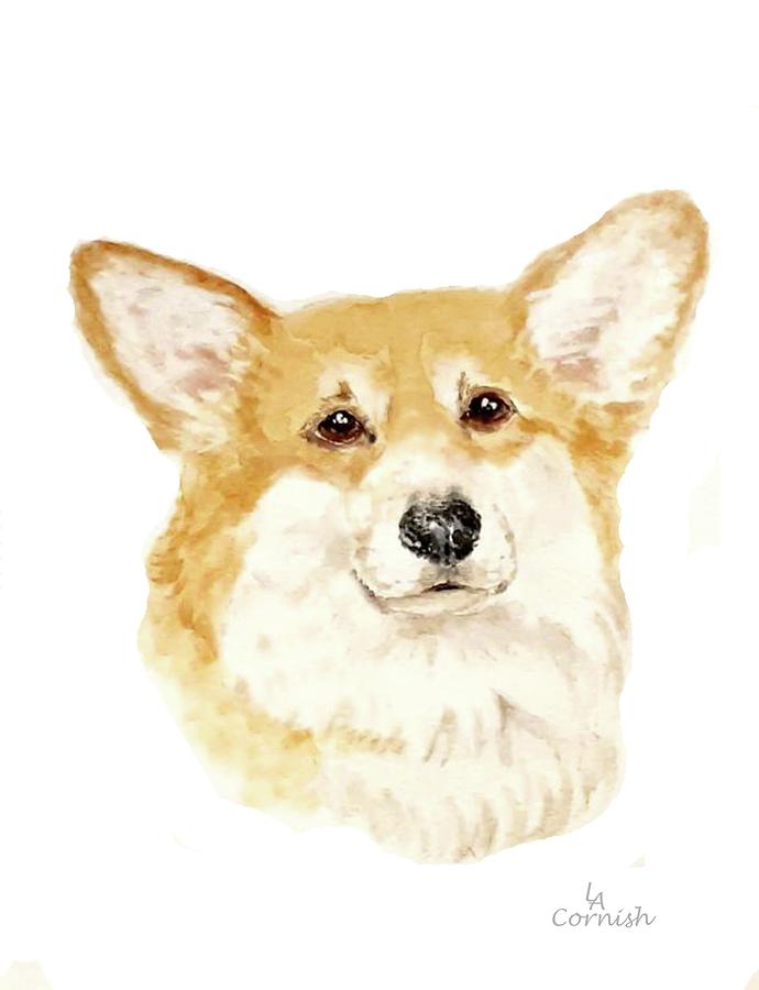 Pembroke Corgi Head Study Painting by Lesley Anne Cornish