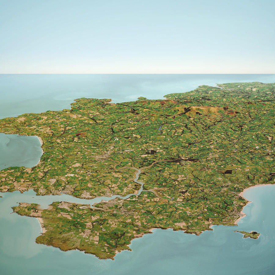 Pembrokeshire Wales 3D Render Horizon Aerial View From South Oct 2018 Photograph by FrankRamspott