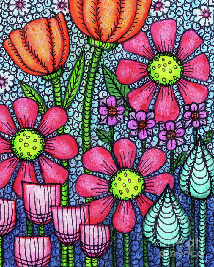 Pen and Ink Watercolor Floral 19 Painting by Amy E Fraser