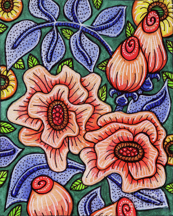 Pen and Ink Watercolor Floral 7 Painting by Amy E Fraser