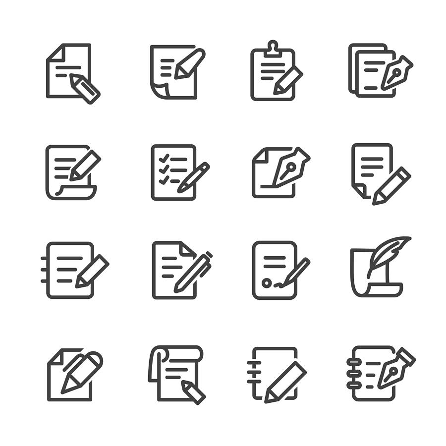 Pen and Paper Icons - Line Series Drawing by -victor-