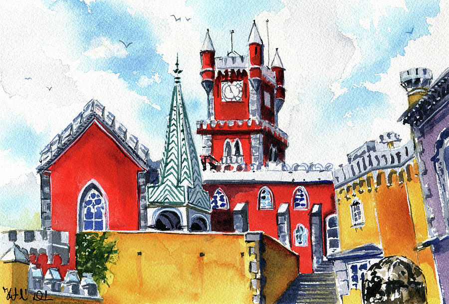 Pena Palace Portugal Painting Painting by Dora Hathazi Mendes