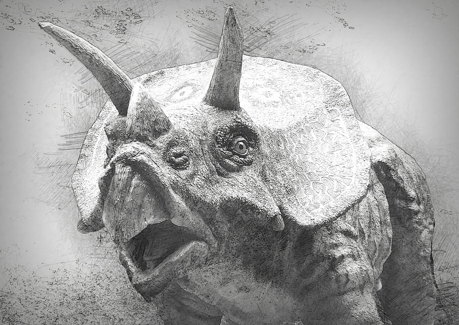 pencil anchiceratops dinosaur sketch Poster Painting by Tracy Graham ...