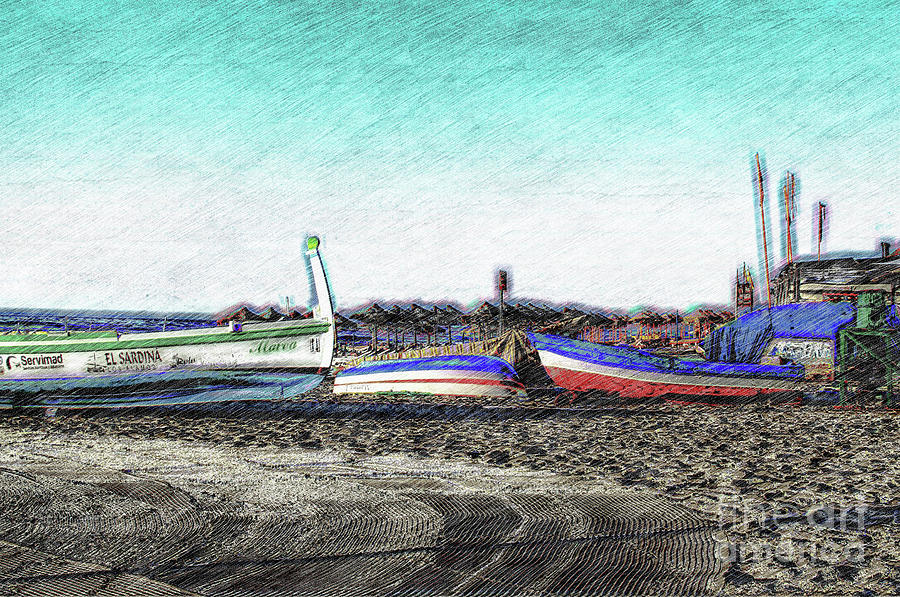 Pencil effect of 3 boats on a beach Photograph by Pics By Tony