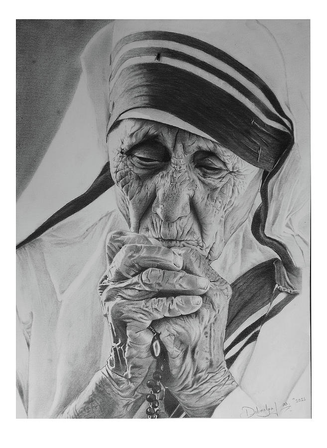 Pencil portrait of Mother Teresa Drawing by Debmalya Das Fine Art America