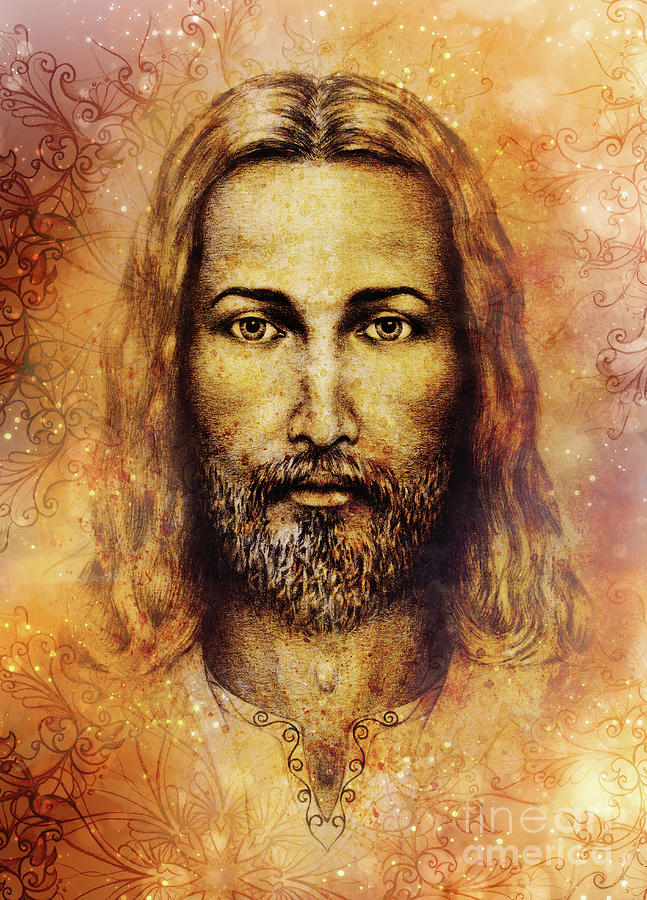pencils drawing of Jesus on vintage paper and softly blurred watercolor 
