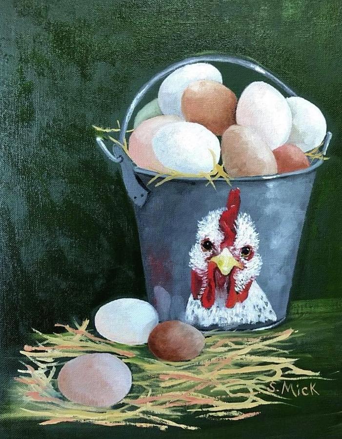 Marshmallow the Chicken Painting by Sharon Mick