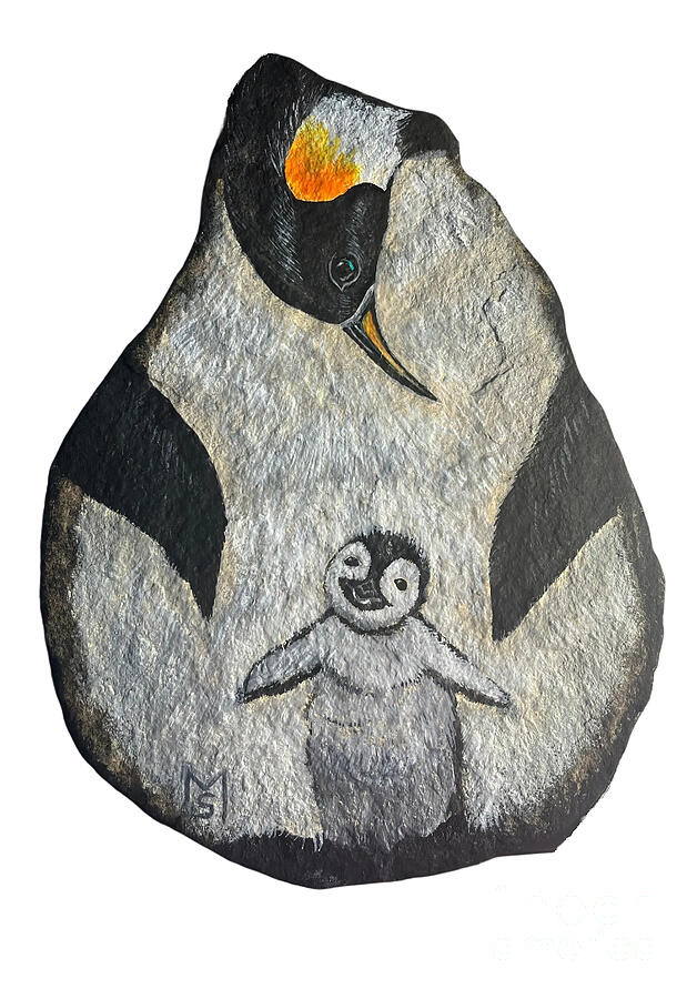 Penguin and Baby Painting by Monika Shepherdson