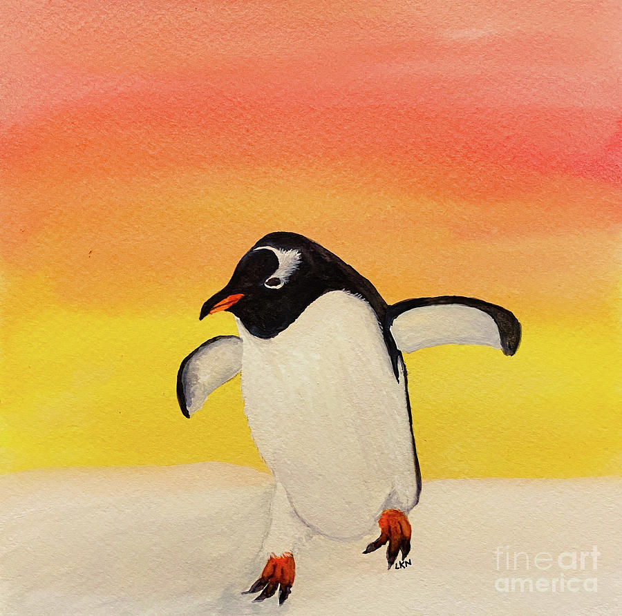 Penguin at Sunset Painting by Lisa Neuman