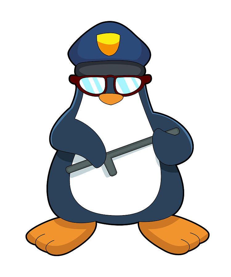 Penguin Cop Baton Police Painting by Markus Schnabel - Pixels