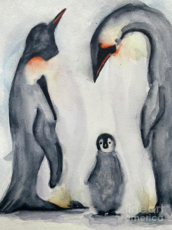 Penguin family  Painting by Sharron Knight