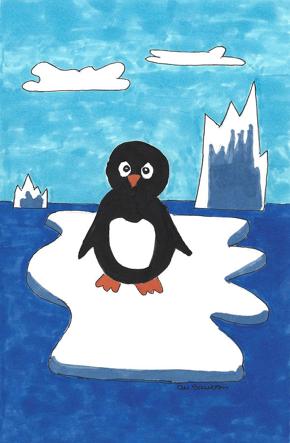 Penguin on Ice Drawing by Ali Baucom