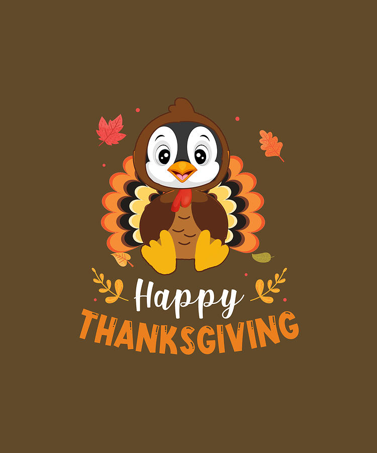 penguin-wear-turkey-costume-happy-thanksgiving-t-shirt-digital-art-by-felix