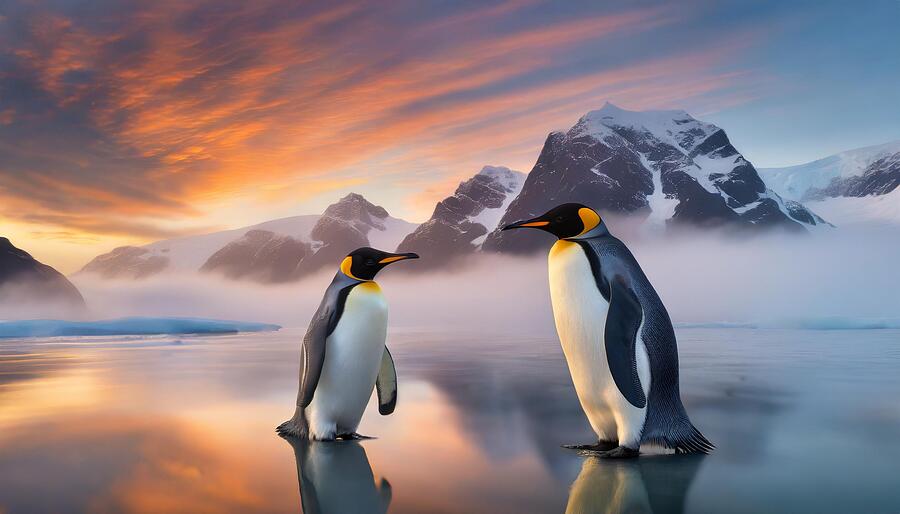 Penguins at Dawn Mixed Media by Susan Rydberg