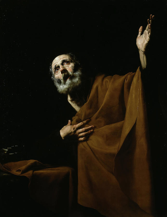 Penitent Saint Peter. Jusepe de Ribera, Spanish, 1588-1652. Painting by Jusepe de Ribera
