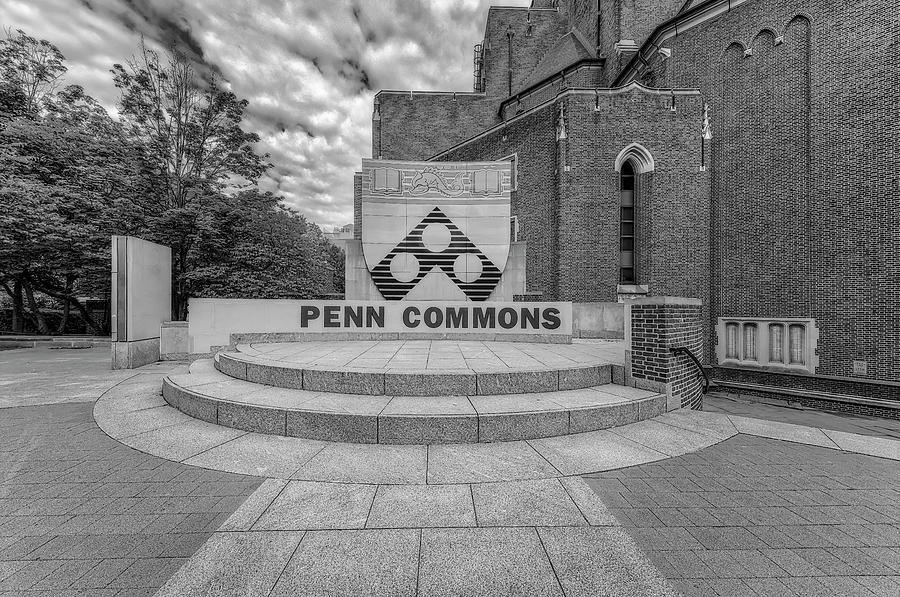 University Of Pennsylvania Photograph - Penn Commons Shield BW by Susan Candelario