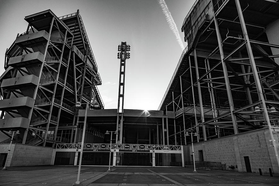 Penn State University Beaver Stadium in black and white Photograph by Eldon McGraw