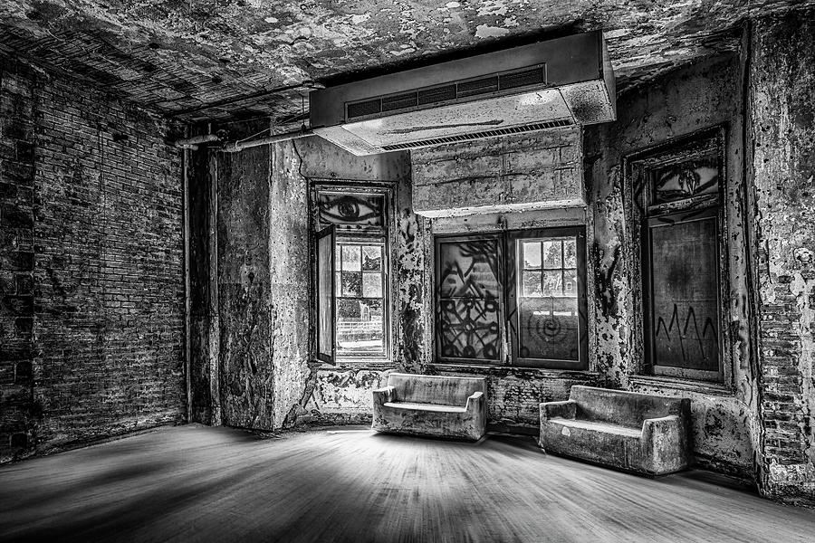 Windows Photograph - Pennhurst Asylum Living Room BW by Susan Candelario