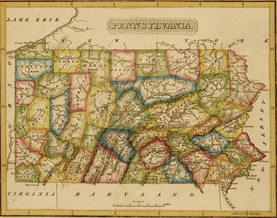 Map Drawing - Pennsylvania 1817 by Vintage Maps