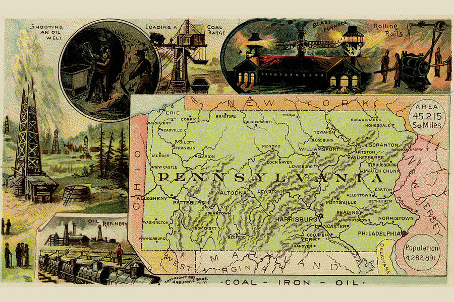 Map Drawing - Pennsylvania by Arbuckle Brothers