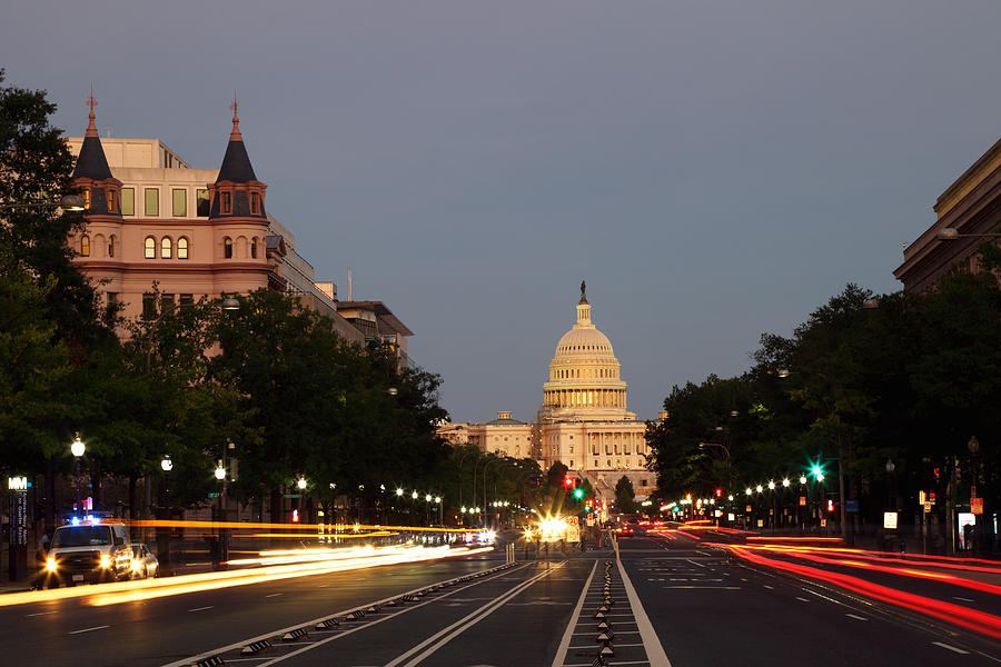 Pennsylvania Avenue and State Capitol at dawn Photograph by Rainer Grosskopf