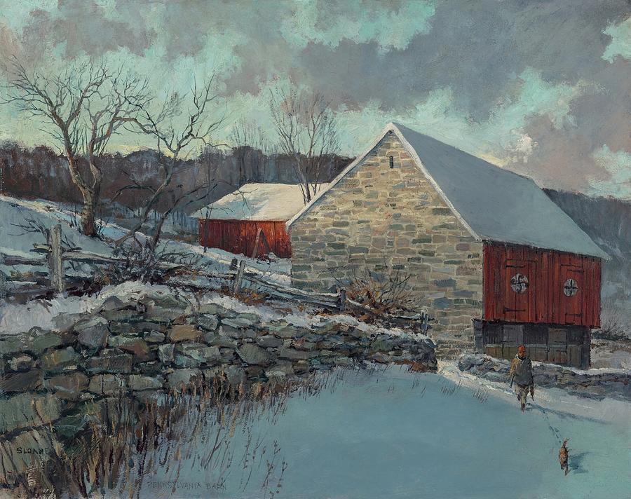 Pennsylvania Barn - Idillic winter landscape Painting by Eric Sloane