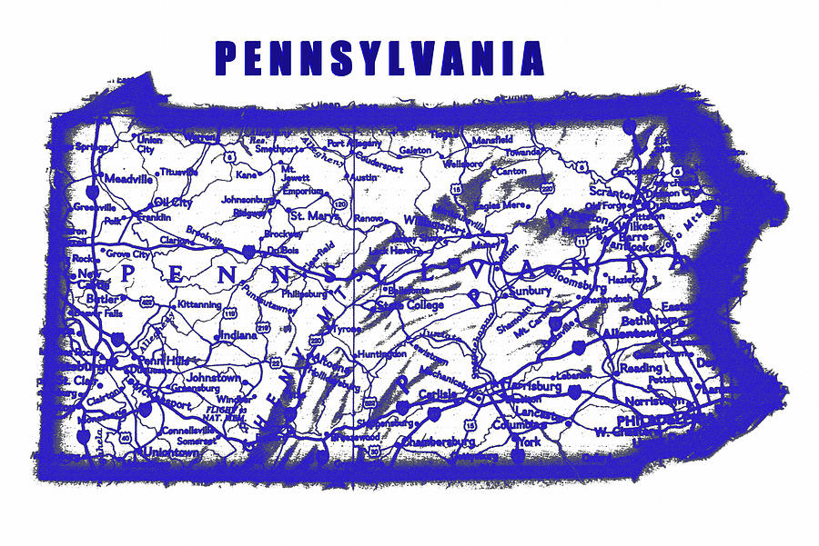 Pennsylvania blue print map Digital Art by David Lee Thompson - Fine ...