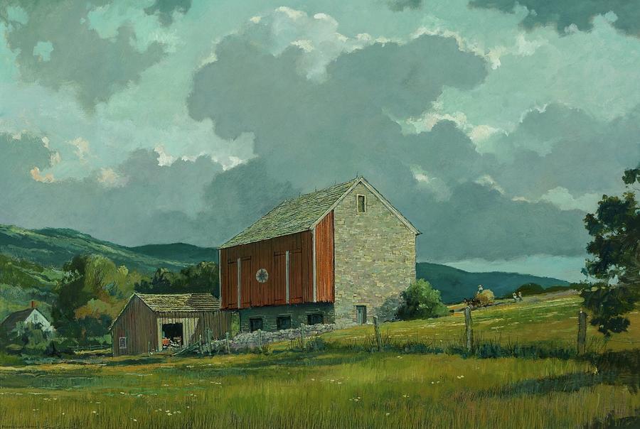 Pennsylvania Summer - Landscape with farm building with barn Painting by Eric Sloane