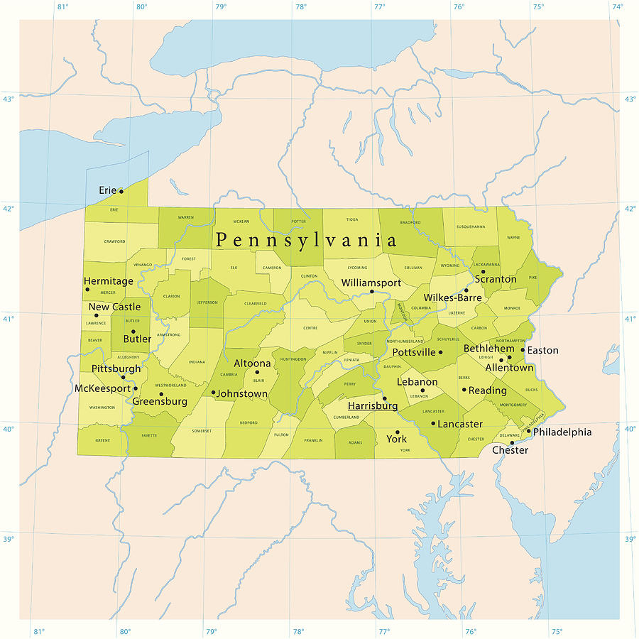 Pennsylvania Vector Map Drawing by FrankRamspott