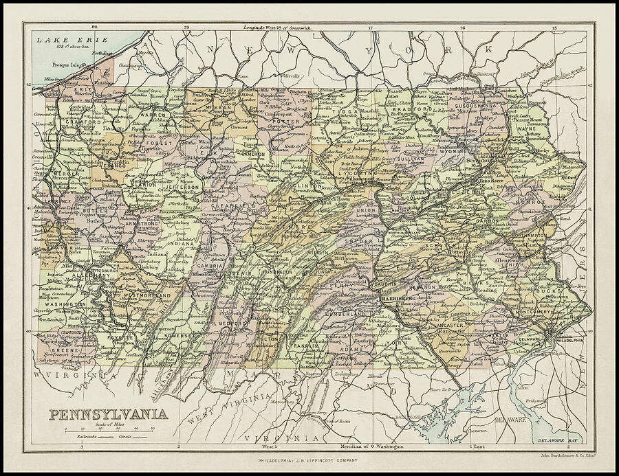 Pennsylvania Vintage Map 1890 Photograph by Carol Japp - Fine Art America