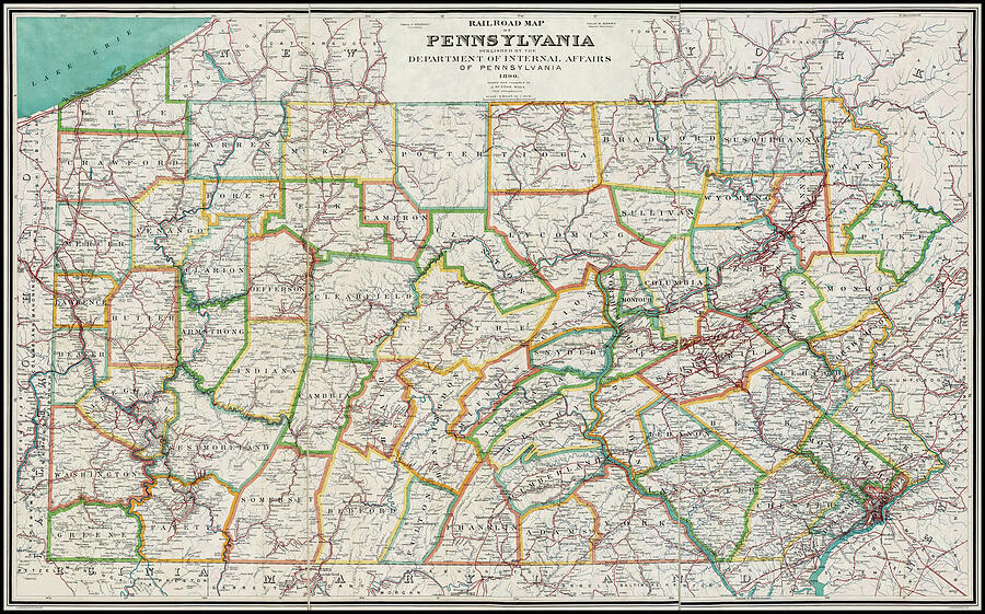 Pennsylvania Vintage Railroad Map 1890 Photograph By Carol Japp Fine   Pennsylvania Vintage Railroad Map 1890 Carol Japp 