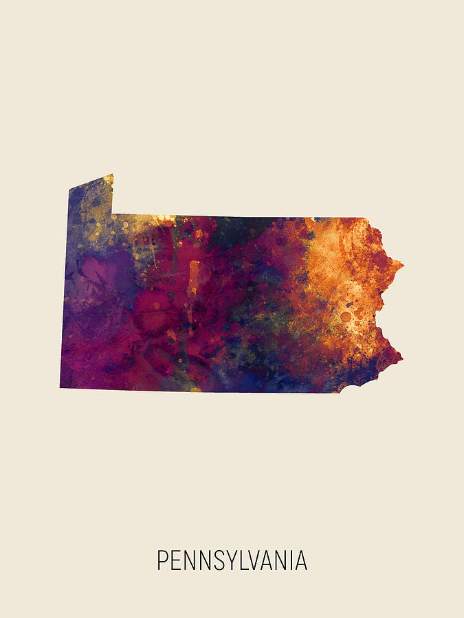 Pennsylvania Watercolor Map #26 Digital Art by Michael Tompsett