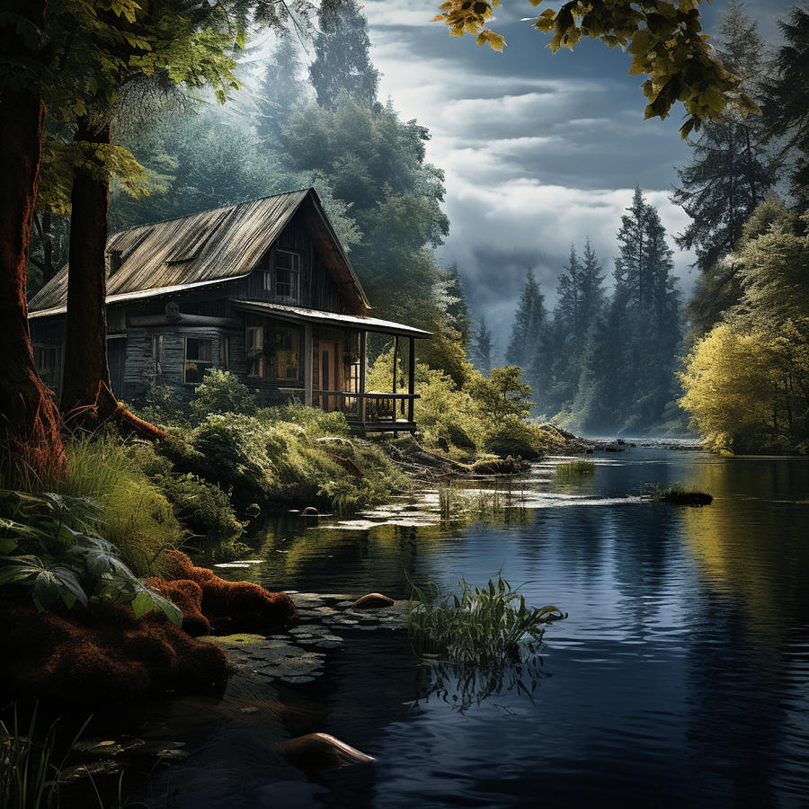 Pennsylvania's lush wilderness, a quaint rustic cabin Digital Art by ...