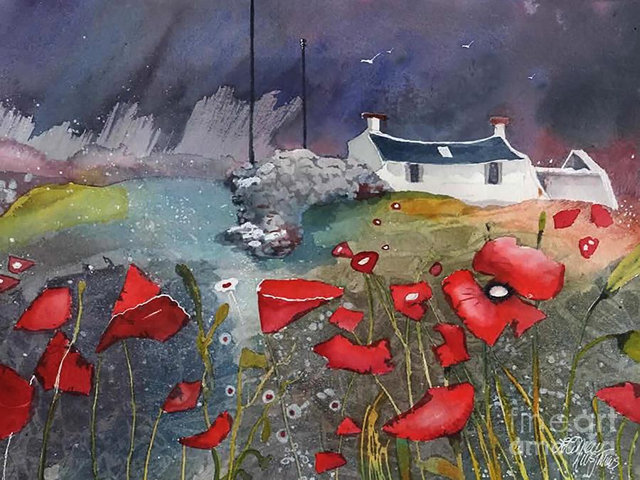 Penny Wall and Poppies Painting by Lucy Lemay