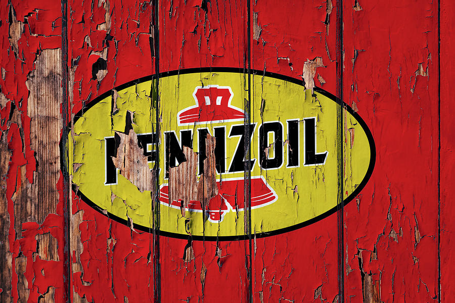 Pennzoil Vintage Logo on Peeling Paint Wood Wall Mixed Media by Design ...