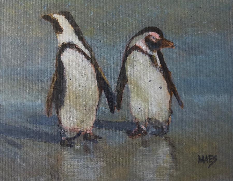 Penquin Love Story Painting by Walt Maes