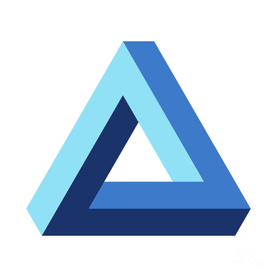 Penrose Triangle Optical Illusion Blue Colored Digital Art By Peter