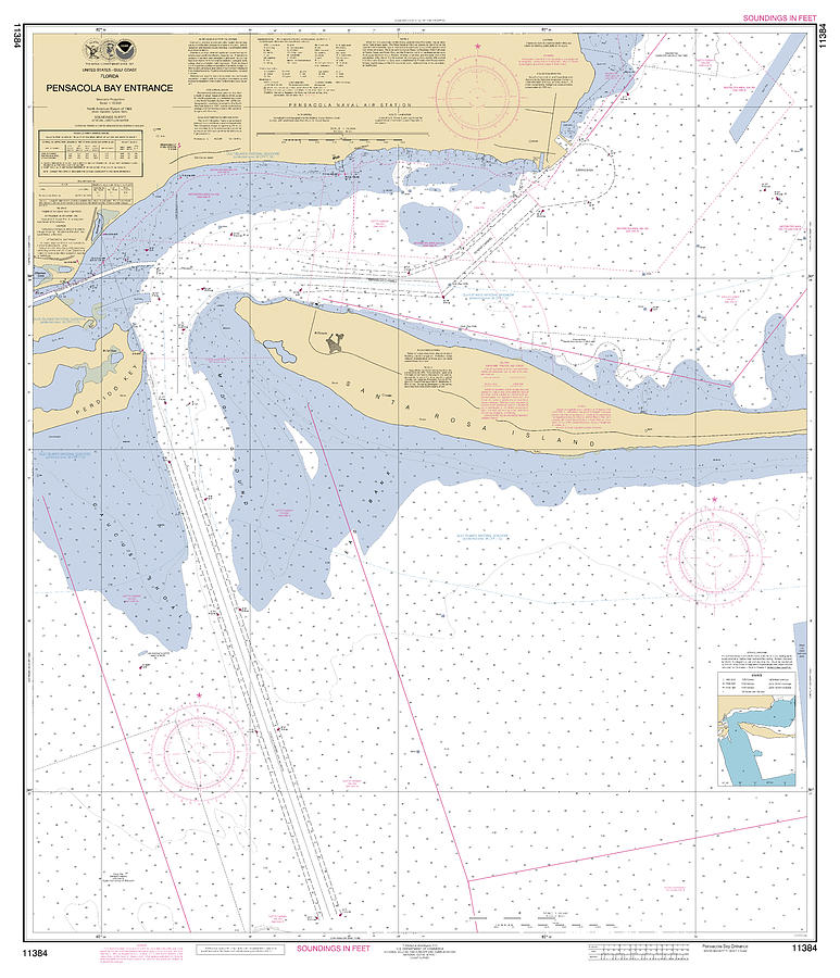 Pensacola Bay Entrance, NOAA Chart 11384 Digital Art by Nautical