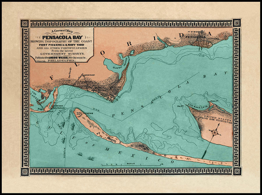 Pensacola Bay Florida Vintage Map 1860 Photograph by Carol Japp