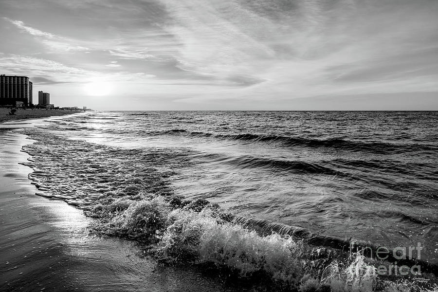 Pensacola Splashing Waves Sunrise Grayscale Photograph by Jennifer White