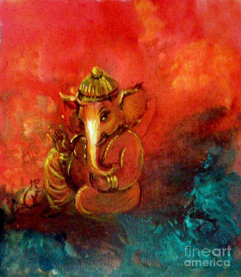Pensive Ganesha Painting by Asha Sudhaker Shenoy