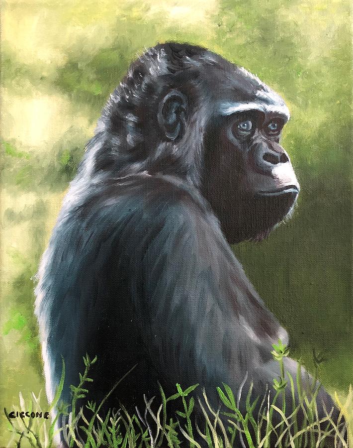 Pensive Primate Painting by Jill Ciccone Pike