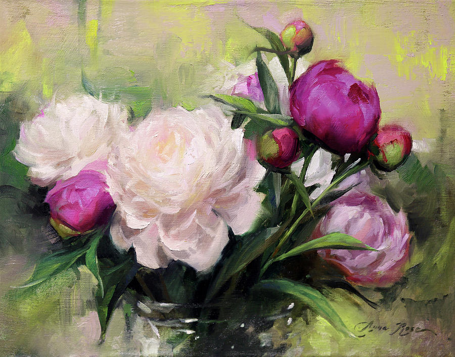 Peonies and Chartreuse Painting by Anna Rose Bain