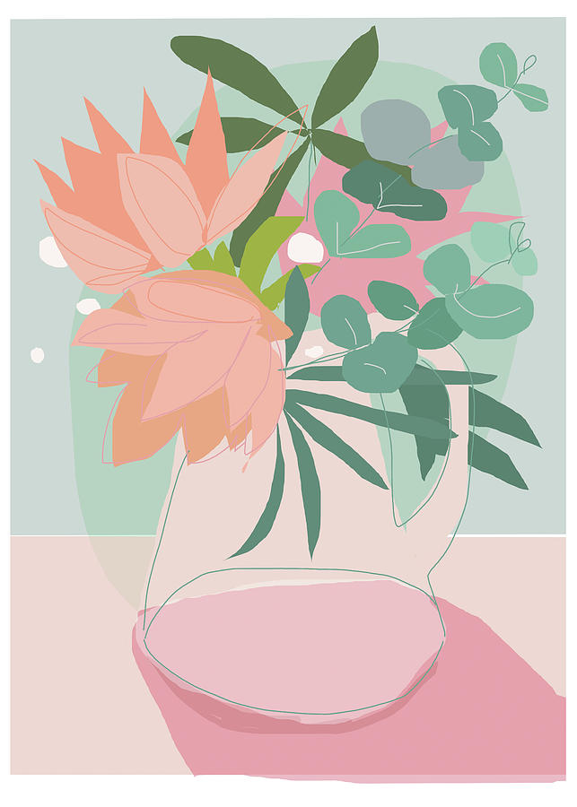 0067-Peonies And Eucalyptus Drawing by Anke Classen