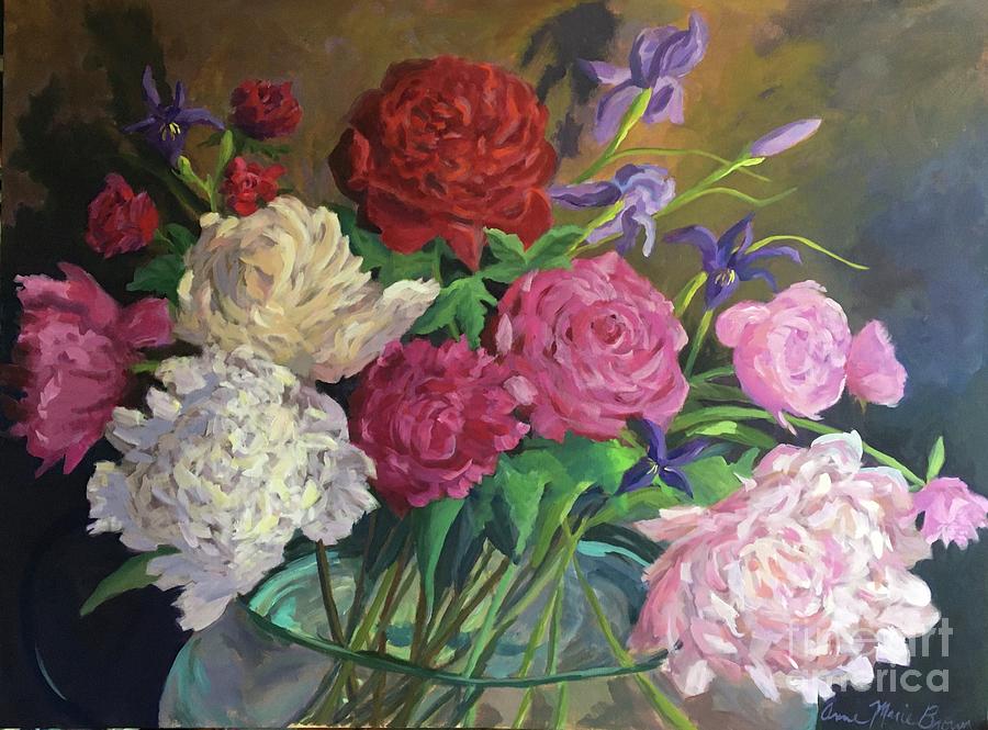 Peonies and Iris Painting by Anne Marie Brown