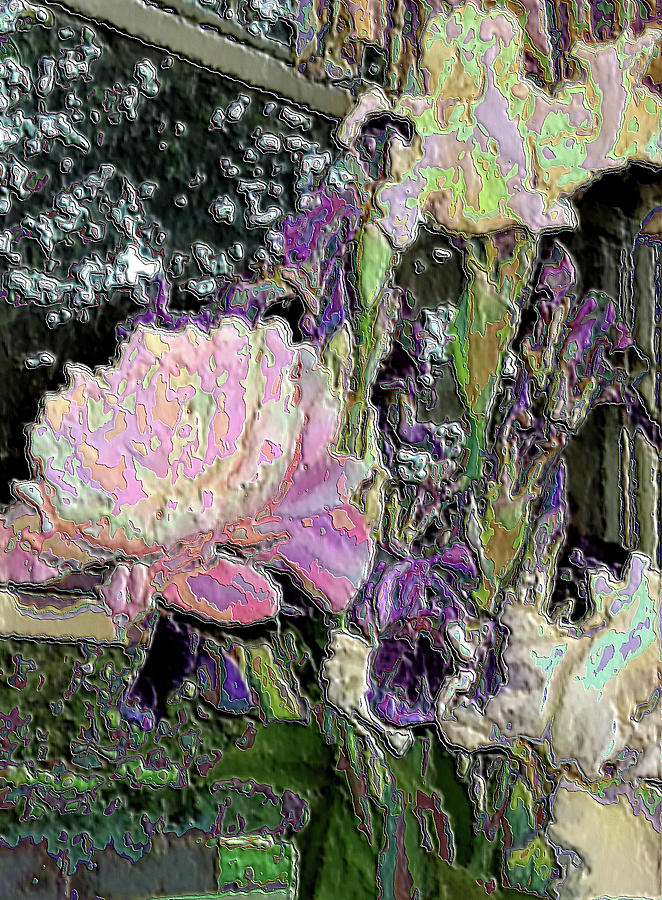 Peonies and Iriss on my Window Sill Digital Art by Vickie G Buccini