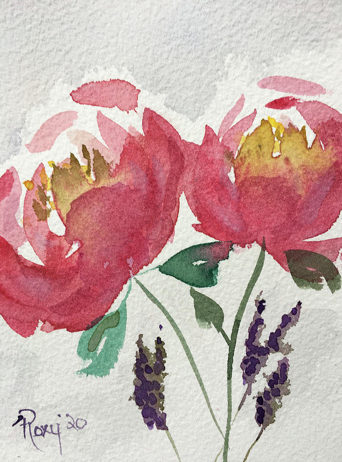 Peonies and Lavender Painting by Roxy Rich