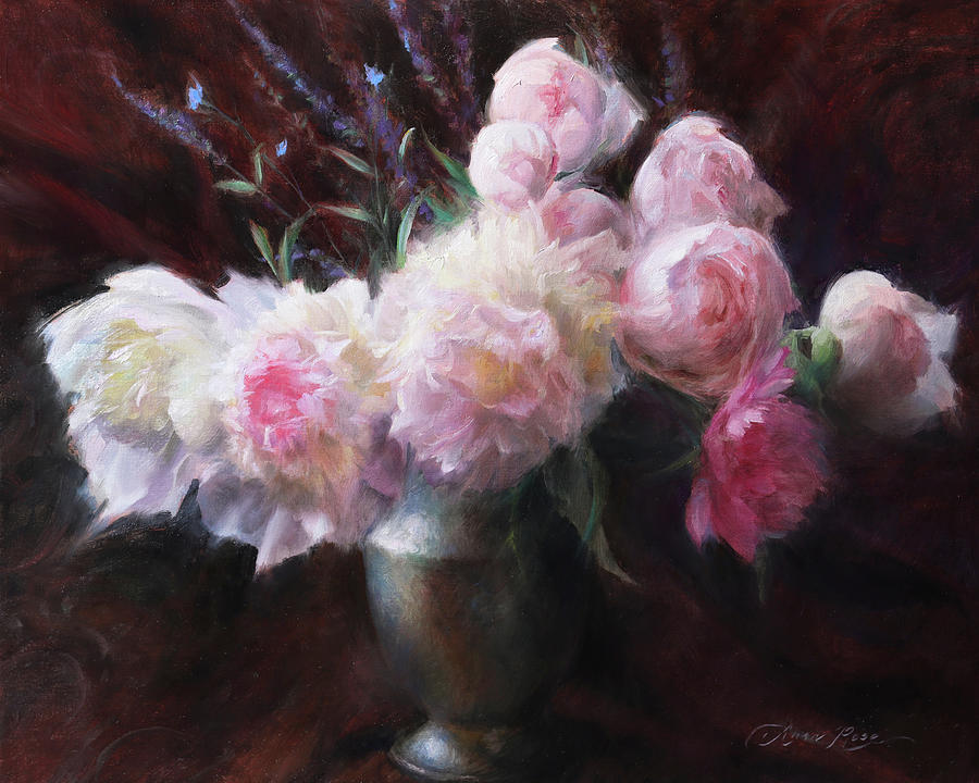 Peonies and Purple Sage Painting by Anna Rose Bain