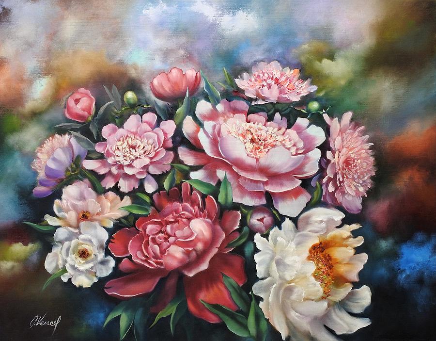 Peonies Painting by Attila Vencel - Fine Art America